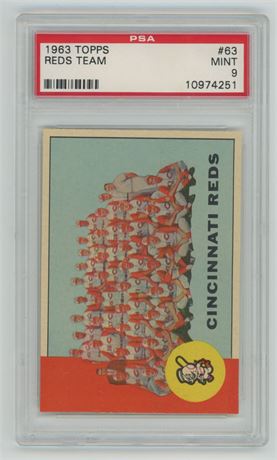 1963 Topps #63 Reds Team Card PSA 9 MINT None Higher RARE! 1 Sale Since 2014