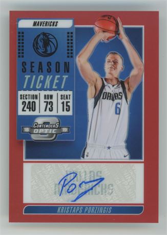 2018-19 Panini Contenders Kristaps Porzingis Season Ticket Auto Red /49
