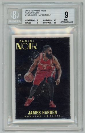 2015 Panini Noir Color Gold #151 James Harden CLR 10/10 BGS 9 MINT