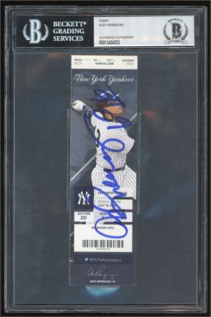 Alex Rodriguez Signed Yankees Ticket 7/18/2016 BGS Authentic LAST HR #696