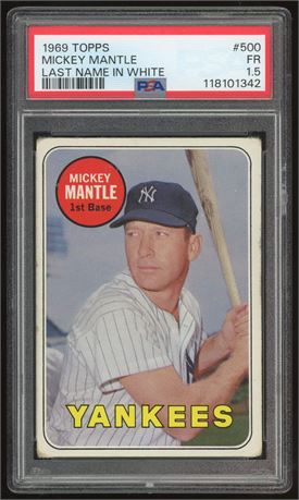 1969 Topps #500 Mickey Mantle Last Name In White PSA 1.5 FAIR