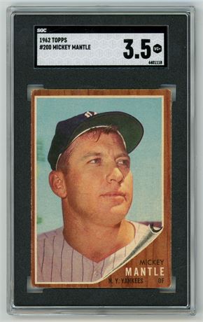 1962 Topps #200 Mickey Mantle SGC 3.5 VG+