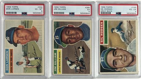 1956 Topps PSA Graded Lot (3) w/ Larsen, Gilliam, and Hodges