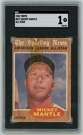 1962 Topps #471 Mickey Mantle All-Star SGC 1 POOR