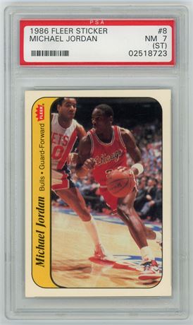 1986 Fleer Sticker #8 Michael Jordan RC PSA 7 (Stain)