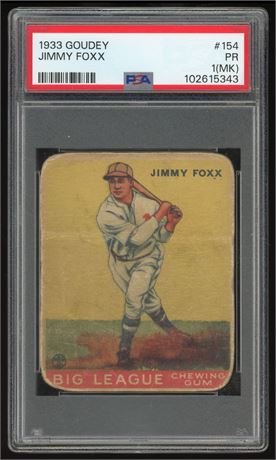 1933 Goudey #154 Jimmy Foxx RC PSA 1(MK)