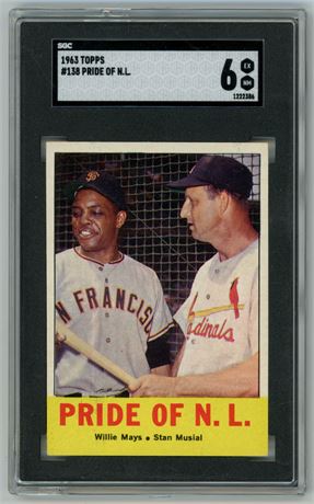 1963 Topps #138 Willie Mays & Stan Musial Pride of NL SGC 6 EXMT