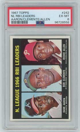 1967 Topps #242 NL RBI Leaders (Aaron & Clemente) PSA 6 EXMT