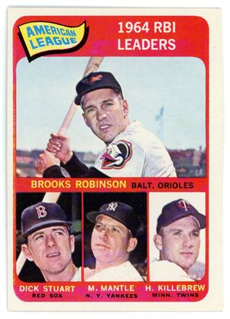 1965 Topps #5 Mantle, Robinson, & Killebrew RBI Leaders EXMT