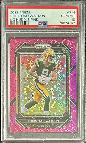 2022 Prizm #314 Christian Watson RC No Huddle Pink 7/15 PSA 10 GEM MINT
