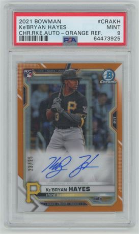 2021 Bowman Chrome Rookie Auto Orange Refractor Ke'Bryan Hayes RC 23/25 PSA 9