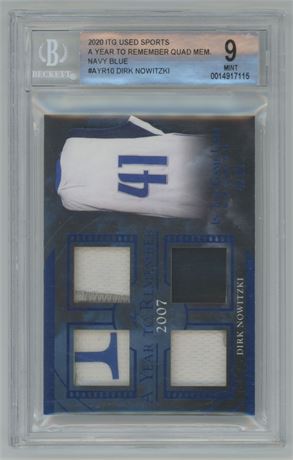 2020 Leaf In The Game Used Navy Blue Dirk Nowitzki Quad Relic 4/35 BGS 9 MINT