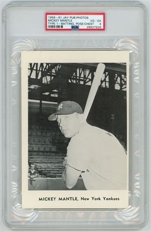 1958-61 Jay Publishing Photos Mickey Mantle Type 1 PSA 4 EX