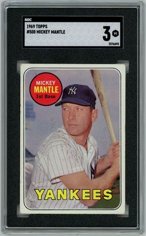 1969 Topps #500 Mickey Mantle Last Name In Yellow SGC 3 VG