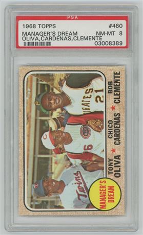 1968 Topps #480 Manager's Dream Oliva/Clemente PSA 8 NMMT