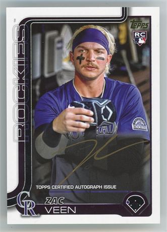 2025 Topps Update Zac Veen RC Gold On Card Auto