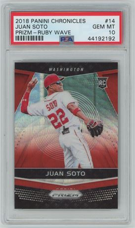 2018 Panini Chronicles Prizm #14 Juan Soto RC Ruby Wave Prizm PSA 10 GEM MINT