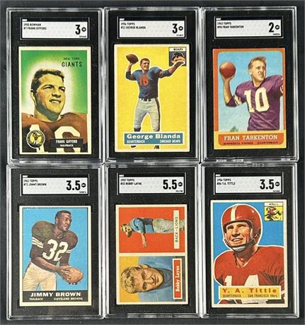 1955-63 Topps/Bowman HOF Football SGC Graded Lot (6) w/ Jim Brown