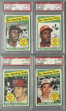 1969 Topps PSA 8 NMMT Graded All-Star Lot (4) w/ Rose, Bench, Gibson & McCovey