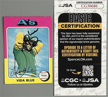 1975 Topps 510 Vida Blue Auto JSA VGEX-EX