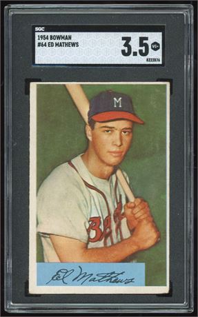 1954 Bowman #64 Eddie Mathews SGC 3.5 VG+