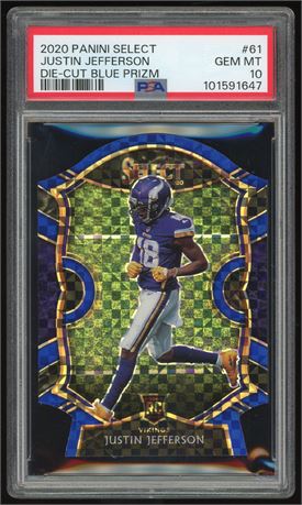 2020 Select #61 Justin Jefferson RC Die-Cut Blue Prizm PSA 10 GEM MINT