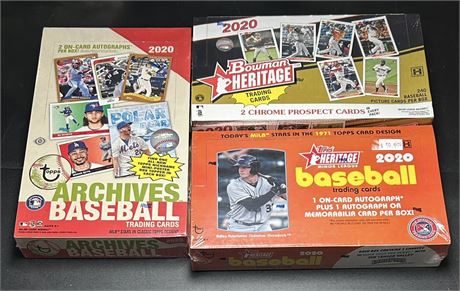2020 Topps/Bowman Baseball Mixed Hobby Box Lot (3) w/ Archives, and Heritage (2)