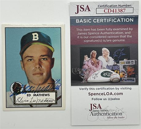 1997 Topps Stars Rookie Reprints Eddie Mathews Autograph JSA