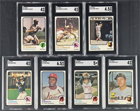 1973 Topps Baseball SGC Graded Lot (7) w/ Ryan, Aaron, Clemente, & Bench