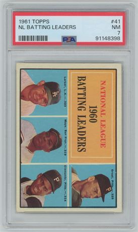 1961 Topps #41 NL Batting Leaders (Mays, Clemente) PSA 7 NM