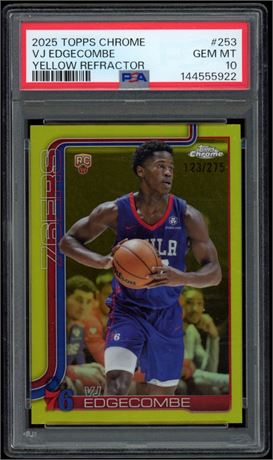 2025 Topps Chrome #253 VJ Edgecombe Yellow Refractor RC 123/275 PSA 10