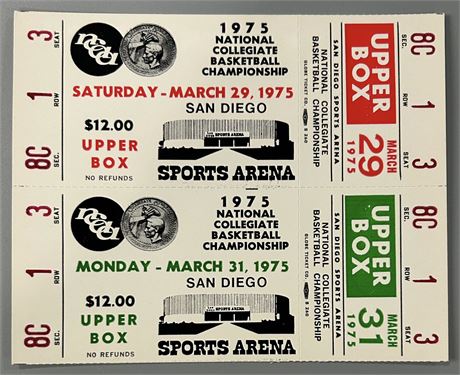 1975 NCAA Semis/Finals Tickets ~ UCLA John Wooden's Last Games