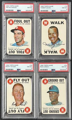 1968 Topps Game PSA 8 Graded Stars Lot (4) w/ Carew, Staub, McCarver, & Davis