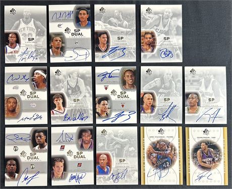 2002 SP Authentic Raw Auto Lot (14) w/ Stoudemire, Pierce, Walker, and Billups