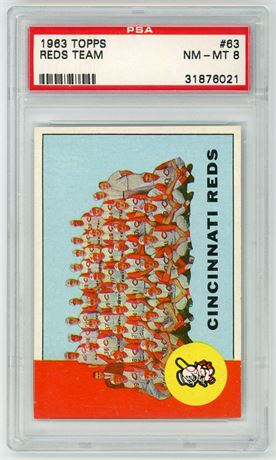 1963 Topps #63 Reds Team PSA 8 NMMT