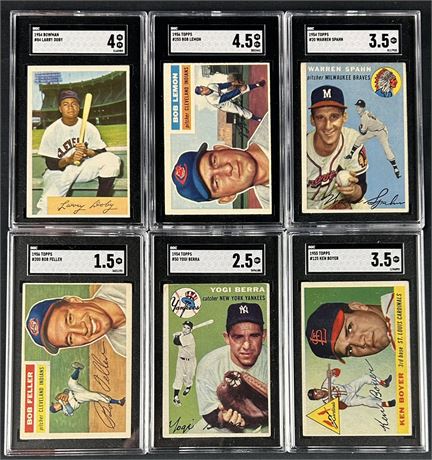 1954-1956 Topps HOF SGC Fair to VGEX+ Graded Lot (6) w/ Berra, Feller & Spahn