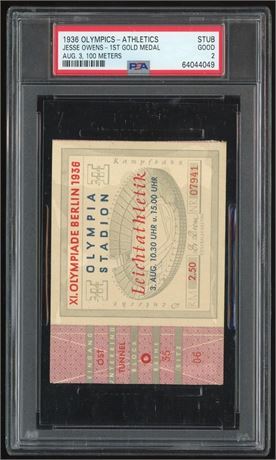 1936 Olympics Athletics Stub Jesse Owens 1st Gold Medal Aug 3, 100 Meters PSA 2