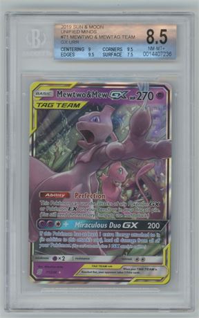 2019 Sun & Moon Unified Minds #71 Mewtwo & Mewtag Team GX Urr BVG 8.5 NMMT+