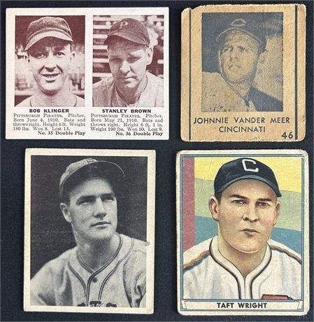 1941-1948 Pre-War Baseball Raw Lot (4) w/ Wright, and Klinger Low Grade
