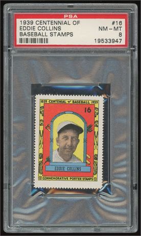 1939 Centennial of Baseball #16 Eddie Collins Baseball Stamps PSA 8 NMMT