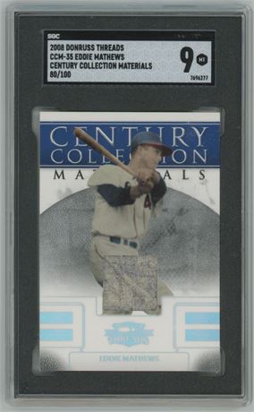 2008 Donruss Threads 80/100 Eddie Mathews Game-Worn Jersey SGC 9 MINT