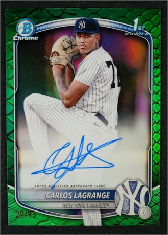 2025 1st Bowman Chrome 20/99 Carlos Lagrange RC Green Reptilian On Card Auto