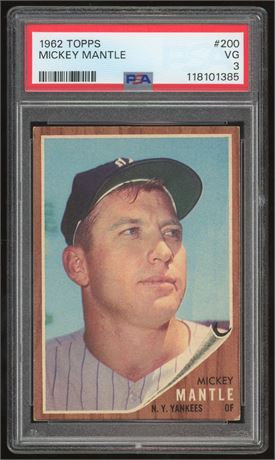 1962 Topps #200 Mickey Mantle PSA 3 VG