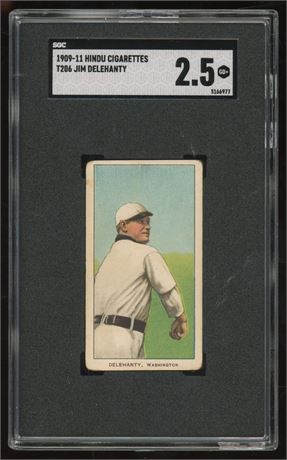 1909-11 T206 Hindu Brown Jim Delehanty SGC 2.5 GOOD+