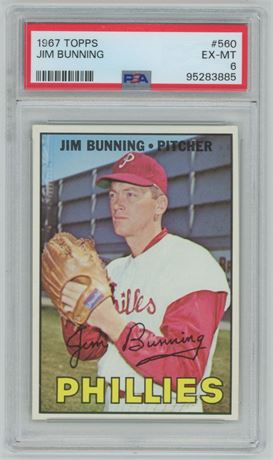 1967 Topps #560 Jim Bunning Hi # PSA 6 EXMT