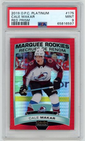 2019 OPC Platinum #175 Cale Makar RC Red Prism 051/199 PSA 9 MINT