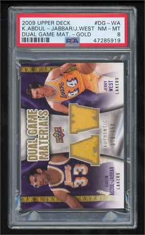 2009 Upper Deck Abdul-Jabbar/West Dual Game Materials Gold 70/150 PSA 8 NMMT