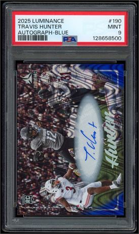 2025 Luminance #190 Travis Hunter Autograph Blue 34/50 PSA 9