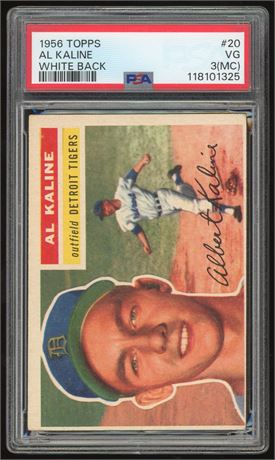 1956 Topps #20 Al Kaline White Back PSA 3 (MC) VG