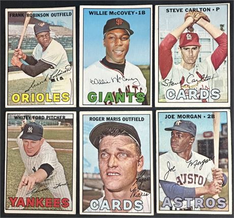 1967 Topps Baseball Star Lot (6) w/ Maris, F Robinson, McCovey, Carlton